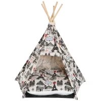 PawHut Foldable Teepee Puppy Dog Cat Bed Tents & Houses Pet Small Washable with Cushion(m-4)