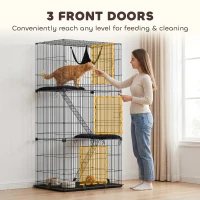 PawHut 3-Tier Cat Cage Indoor, Detachable Metal Wire Kennel withwith Hammock, Platform, Tray and Cushion for 1-2 Kittens(m-6)