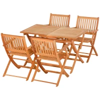 Outsunny 5 Piece Wood Patio Dining Set for 4, Dining Table and Chairs Set, Folding Outdoor Patio Furniture for Patio, Backyard and Garden, Teak(m-11)
