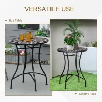 Outsunny Mosaic Patio Table, Round Coffee Table with Metal Frame, Garden Furniture for Outdoor, Poolside, Black(m-4)