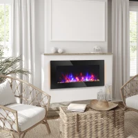 HOMCOM 36" Wall-Mounted Electric Fireplace, 750/1500W Fireplace Heater with Flame Effect, 7 Color Background Light and Side Light, Black(m-8)