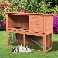PawHut 48" L Wooden Rabbit Hutch Pet Playpen 4 Door House Enclosure with Ramp, for Rabbits and Small Animals, Natural Wood(m-2)