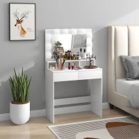HOMCOM Vanity Table, Makeup Dressing Table with LED Lighting Mirror, Drawers, for Bedroom, White(m-7)