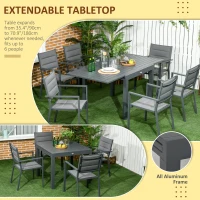 Outsunny Patio Dining Set for 6, Aluminum Expandable Outdoor Table and 6 Stackable Chairs with Padded Back, Mesh Seat, Dark Grey(m-4)