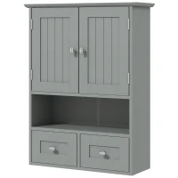 kleankin Bathroom Wall Cabinet with 2 Drawers, Modern Medicine Cabinet with 2 Doors and Open Shelf, Over the Toilet Storage Organizer for Living Room, Kitchen，20" x 7" x 26", Grey(m-11)