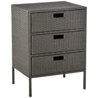 Outsunny 32" Poolside Rattan Wicker Patio Organizer Storage Cabinet Bathroom Storage w/ 3 Large Drawers Garden Outdoor(m-2)