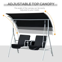 Outsunny Double Outdoor Swing Chair 2 Person Covered Swing Porch Swing w/ Pivot Table and Storage Console, Black(m-4)