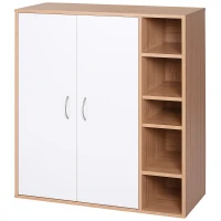 HOMCOM 35.5" Shoe Cabinet, 3-Tier Free Standing Shoe Storage Cabinet with Adjustable Shelves and 5 Open Cubes for Entryway, Hallway, Living Room, Natural(m-2)