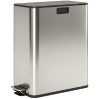 HOMCOM Dual Trash Can with Soft-Close Lid, Garbage Can with Removable Inner Bucket for Kitchen 2 x 7.4 Gal (2 x 28 L), Silver(m-9)