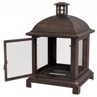 Outsunny Wood-Burning Fire Pit, Chimney Style Firepit with Poker, 26" x 26", Black(m-2)