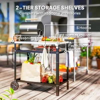 Outsunny BBQ Stand with Stainless Steel Top Adjustable Shelf, Outdoor BBQ Station with Hooks Seasoning Tray Towel Rack(m-5)
