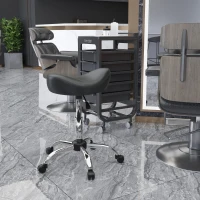 HOMCOM Ergonomic Saddle Stool with Wheels, Adjustable PU Leather Saddle Chair, 360° Swivel, NO Back Pain, Healthy Posture, Salon Chair for Massage Medical Home, Grey(m-8)
