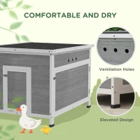 PawHut Duck Coop, Wooden Chicken House Rabbit Hutch with Openable Roof, Removable Floor, Double Doors, Ramp, Grey(m-5)
