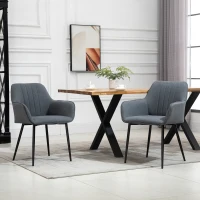 HOMCOM Dining Chairs Set of 2, Linen Upholstery Accent Chair with Back, Armrest, Metal Legs, Dark Grey(m-8)