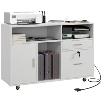 HOMCOM Mobile Printer Stand with Charging Station and USB Ports, Locking Filing Cabinet for A4 and Letter Size, White(m-9)