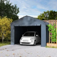 Outsunny 10' x 15' Metal Carport, Heavy Duty Garage Car Shelter with Galvanized Metal Roof and Removable Sidewalls, Dark Grey(m-8)