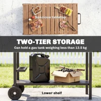 Outsunny Outdoor Grill Cart, 2-Tier Pizza Oven Stand, BBQ Stand with Beverage Holder, Hooks, Wheels, Black and Brown(m-5)