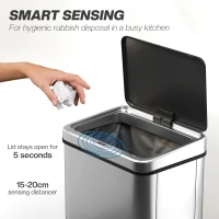 HOMCOM 13.2 Gal (50 L) Automatic Garbage Can w/ Soft-Close Lid, Touchless Trash Can with Fingerprint Resistant Stainless Steel(m-4)