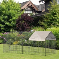 PawHut Metal Chicken Coop, 87" x 41" x 41" Chicken Run Pen for Yard with Cover, Portable Catio Poultry Cage Indoor Outdoor Backyard, Cat Cage for Rabbit, Duck, Hen, Small Animal, Chinchillas, Beige(m-10)