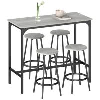 HOMCOM 5-Piece Bar Table Set for 4, Industrial Counter Height Bar Table and Chairs for Kitchen, Dining Room, Grey(m-9)