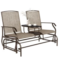 Outsunny Patio Glider Rocking Chair 2 Person Outdoor Loveseat Rocker Garden Furniture Bench, Flaxen(m-14)