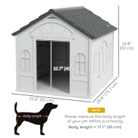 PawHut 26" Plastic Dog House Outdoor with Air Vents, for Small Medium Dogs, Grey(m-3)