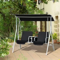 Outsunny Double Outdoor Swing Chair 2 Person Covered Swing Porch Swing w/ Pivot Table and Storage Console, Black(m-1)