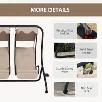 Outsunny 2 Seat Modern Outdoor Swing Chairs With Handrails and Removable Canopy - Beige(m-5)