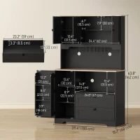 HOMCOM Kitchen Pantry Cabinet, 64" Tall Kitchen Hutch with 3 Cabinets, 2 Drawers, Adjustable Shelves, Microwave Stand, Black(m-3)