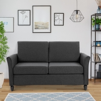 HOMCOM 2-Seat Sofa Two-Seater Couch with Armrests and Wood Legs for Living Room, Bedroom, Dark Grey