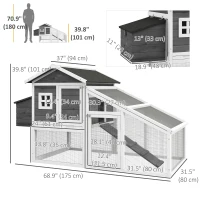 PawHut 69" Wooden Chicken Coop with Run, Nesting Box, Tray, Grey(m-3)