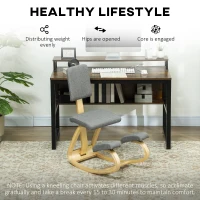 HOMCOM Ergonomic Kneeling Chair, Rocking Wood Kneel Stool with Backrest for Improve Posture, Back Pain, Grey(m-6)