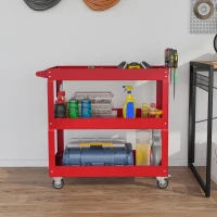 DURHAND 3 Tier Rolling Tool Cart with Wheels, 330 LBS Capacity Heavy Duty Utility Cart, Mobile Service Cart for Garage, Red(m-7)
