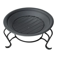 Outsunny 22" Round Firepit Patio Fireplace Garden Heater Portable Wood Burning Porch with Poker and Spark Screen Black(m-10)