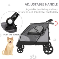 PawHut Pet Stroller Foldable Dog Cat Carriage with Adjustable Handlebar Rear Door EVA Wheel Brake Storage Bag Mesh Window Safety Leash Grey(m-5)