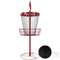 Soozier 24-Chain Portable Practice Basket for Disc Golf Target Stand, Lightweight Basket w/ Carry Bag, Red and Silver(m-2)