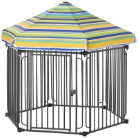 PawHut 48" x 41" Heavy-Duty Metal Dog Playpen, Outdoor Pet Cage Kennel, Puppy Exercise Fence Barrier with Weather-Resistant Polyester Roof, Locking Door and Solid Black Frame(m-11)