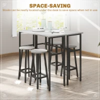 HOMCOM Bar Table Set of 6, Bar Table and Stools for 4, 2 Breakfast Tables and 4 Stools for Living Room, Dining Room, Grey(m-7)