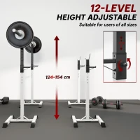 Soozier Adjustable Barbell Rack Stable Power Squat Stand Portable 2 Bars Barbell Holder Weight Rack, Black and White(m-5)