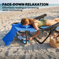 Outsunny Folding Lounge Chair w/ Reclining Back, Dark Blue(m-4)