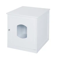 PawHut Decorative Wooden Covered Cat House Side End Table Mess Free Cat Litter Box Hideaway Cabinet Enclosure - White(m-8)