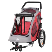 Aosom Dog Bike Trailer 2-In-1 Pet Stroller Cart Bicycle Wagon Cargo Carrier Attachment for Travel with 360 Swivel Wheel Reflectors Parking Brake Straps Cup Holder Red(m-1)