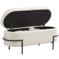 HOMCOM Storage Ottoman with Lift-Up Lid and Steel Legs, 45 Inches Sherpa Fleece Storage Chest for Living Room, Cream White(m-9)