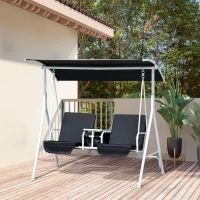 Outsunny Double Outdoor Swing Chair 2 Person Covered Swing Porch Swing w/ Pivot Table and Storage Console, Black(m-8)