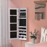 HOMCOM Mirror Jewelry Cabinet Armoire with Full Length Mirror, Wall Mounted Jewelry Organizer, White(m-9)