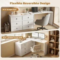 HOMCOM L Shaped Computer Desk Home Office Desk with 6 Drawers White Wood Grain(m-4)