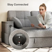 HOMCOM Convertible Sectional Sofa Bed, Pull Out Sleeper Sofa Couch with USB‑A+C, Chaise Storage, L-Shaped Futon Couch, Grey(m-6)
