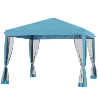 Outsunny 10' x 10' Pop Up Canopy Tent Gazebo, Foldable Canopy Tent with Zipper Mesh Sidewalls and Carry Bag, Easy Setup Screen Shelter for Backyard Patio Outdoor, Light Blue(m-2)