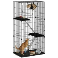 PawHut 3-Tier Cat Cage Indoor, Detachable Metal Wire Kennel withwith Hammock, Platform, Tray and Cushion for 1-2 Kittens(m-13)