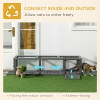 PawHut Outdoor Cat Tunnel with Extendable Design, 59" L Wooden Cat Run with Weather Protection, Connecting Inside and Outside, for Deck Patios, Balconies, Gray(m-4)